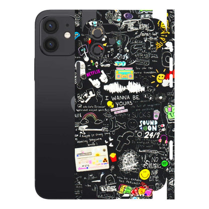 Apple iPhone Skins (All Models) - Black Creatives Doodles - 3D Embossed Finish (L-311) iPhone 12