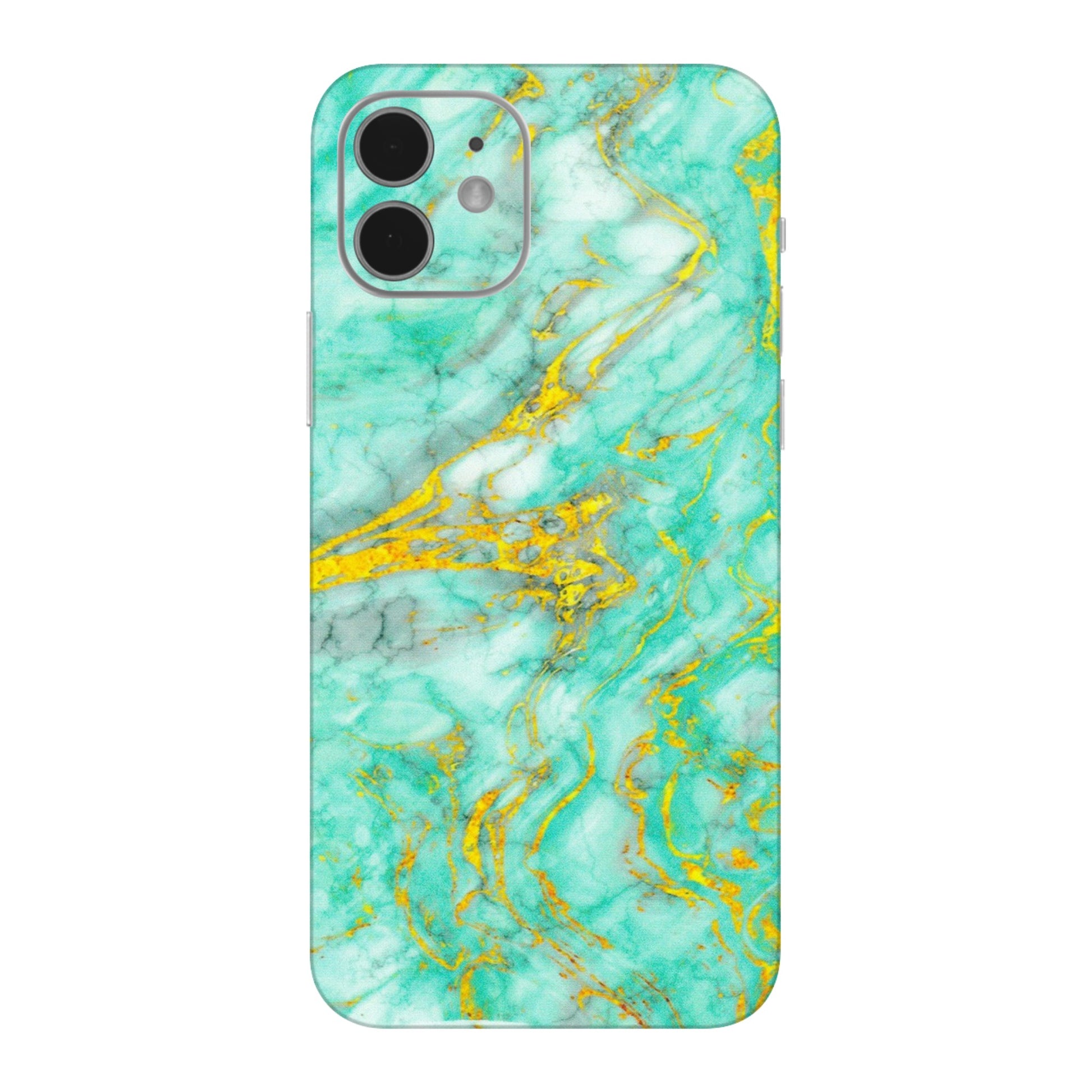 Apple iPhone Skins (All Models) - Green And Gold Marble Feel - Matte Finish (M-16) iPhone 12