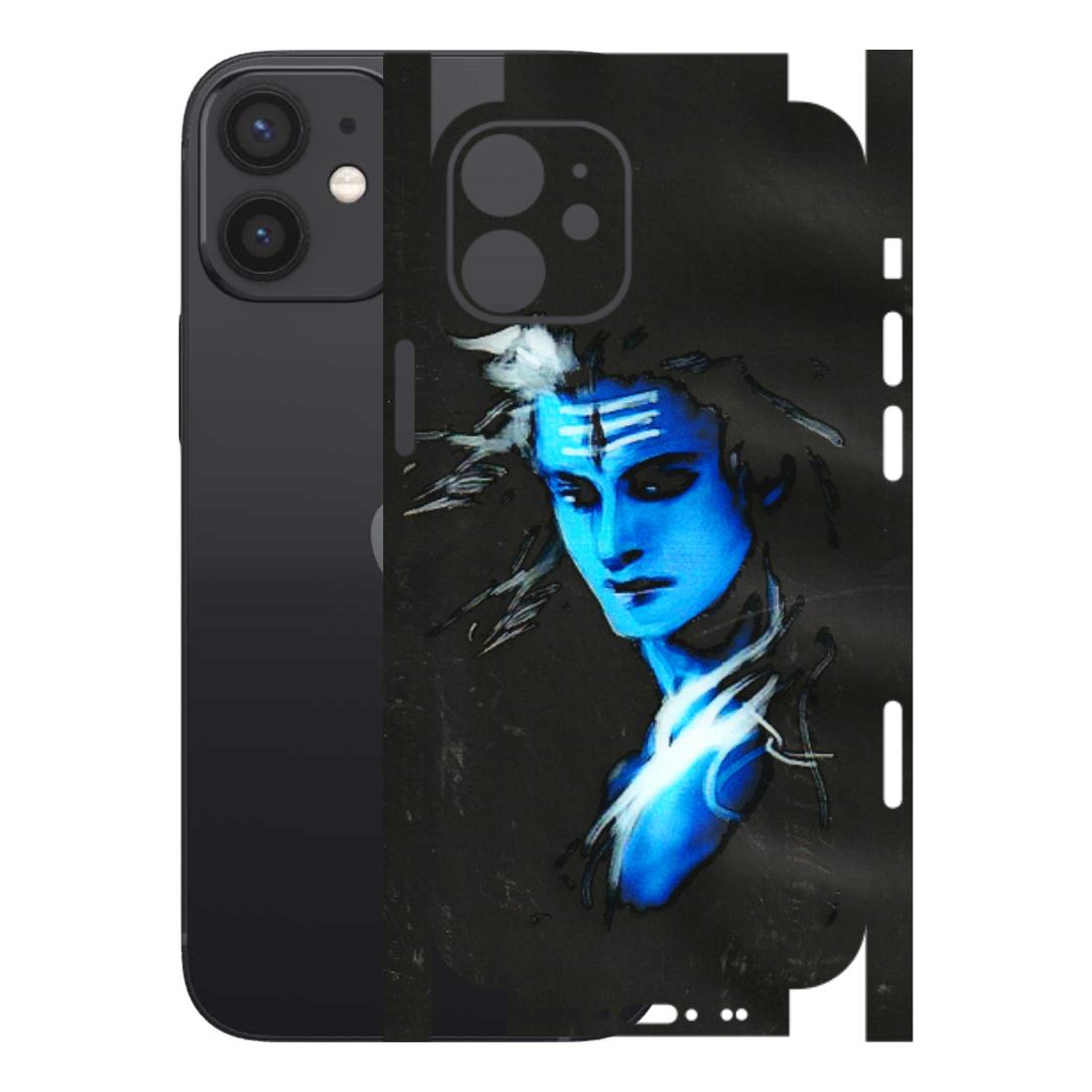 Apple iPhone Skins (All Models) - Har Har Mahadev Blue/Black - 3D Embossed Finish (L-185) iPhone 12 Mini