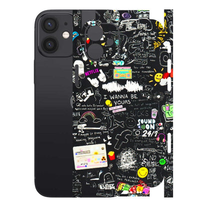 Apple iPhone Skins (All Models) - Black Creatives Doodles - 3D Embossed Finish (L-311) iPhone 12 Mini