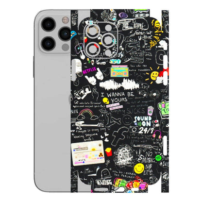 Apple iPhone Skins (All Models) - Black Creatives Doodles - 3D Embossed Finish (L-311) iPhone 12 Pro