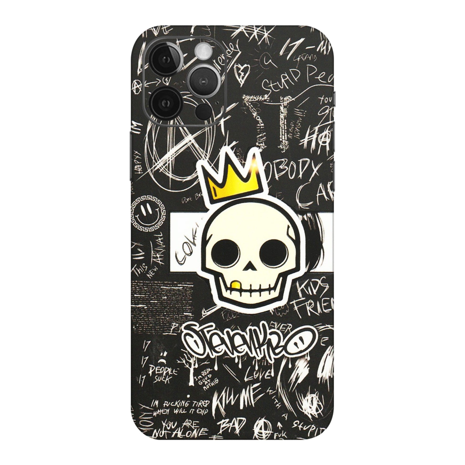 Apple iPhone Skins (All Models) - Funny Skull Black Chalk Grafitti - 3D Embossed Finish (L-22) iPhone 12 Pro Max