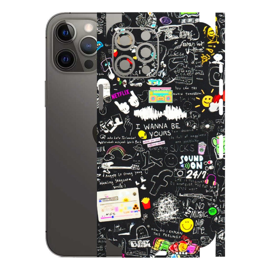 Apple iPhone Skins (All Models) - Black Creatives Doodles - 3D Embossed Finish (L-311) iPhone 12 Pro Max