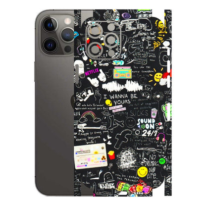Apple iPhone Skins (All Models) - Black Creatives Doodles - 3D Embossed Finish (L-311) iPhone 12 Pro Max
