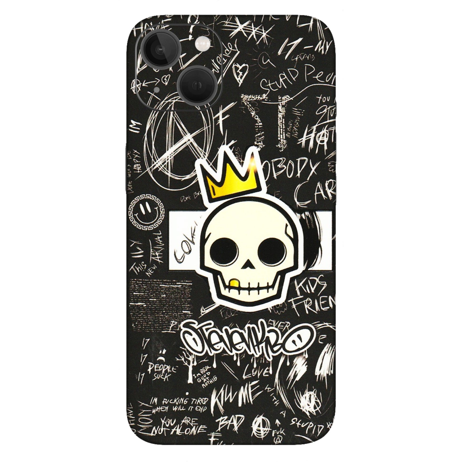 Apple iPhone Skins (All Models) - Funny Skull Black Chalk Grafitti - 3D Embossed Finish (L-22) iPhone 13