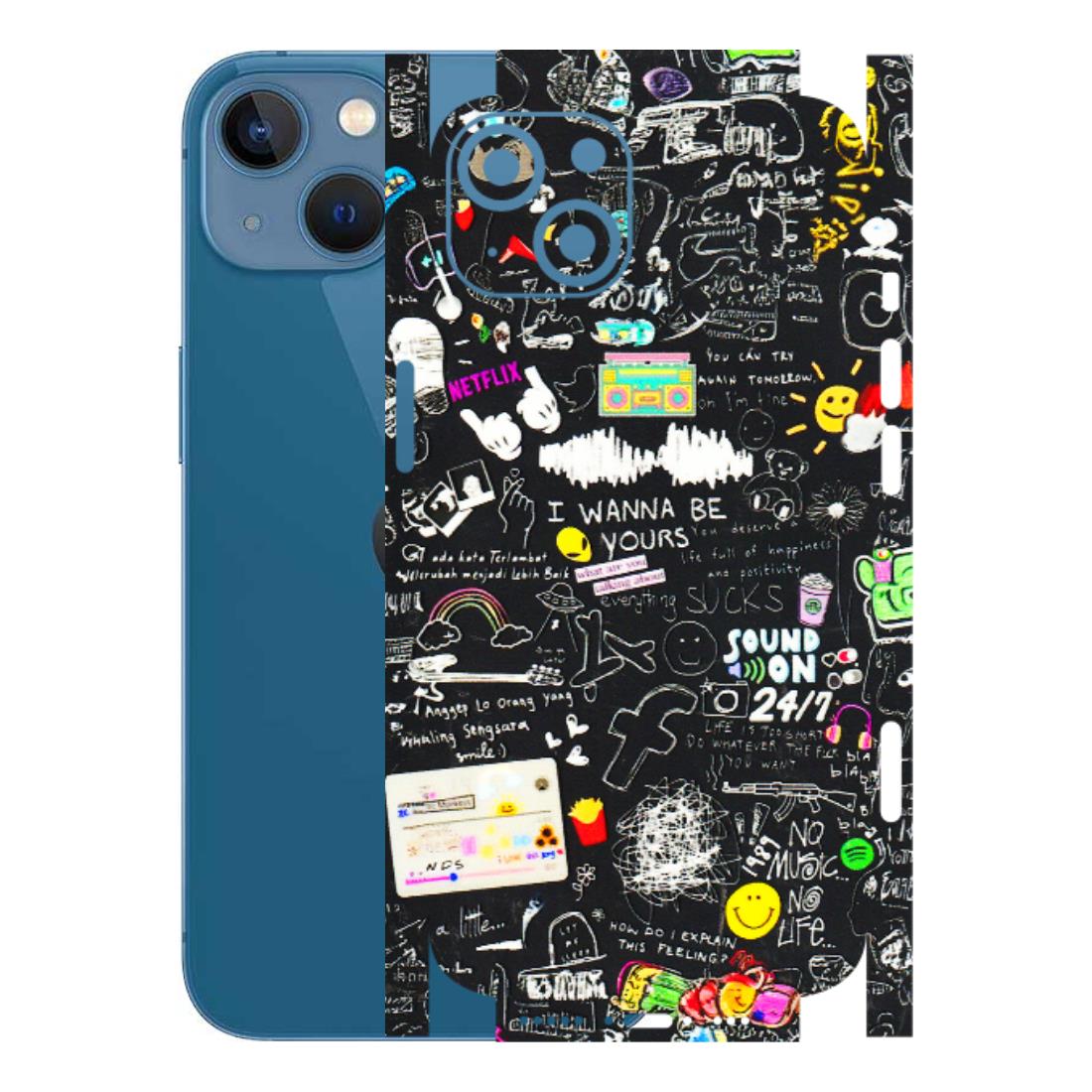 Apple iPhone Skins (All Models) - Black Creatives Doodles - 3D Embossed Finish (L-311) iPhone 13