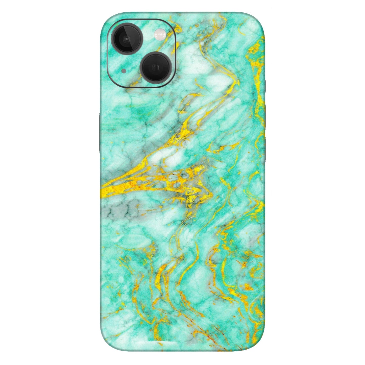Apple iPhone Skins (All Models) - Green And Gold Marble Feel - Matte Finish (M-16) iPhone 13
