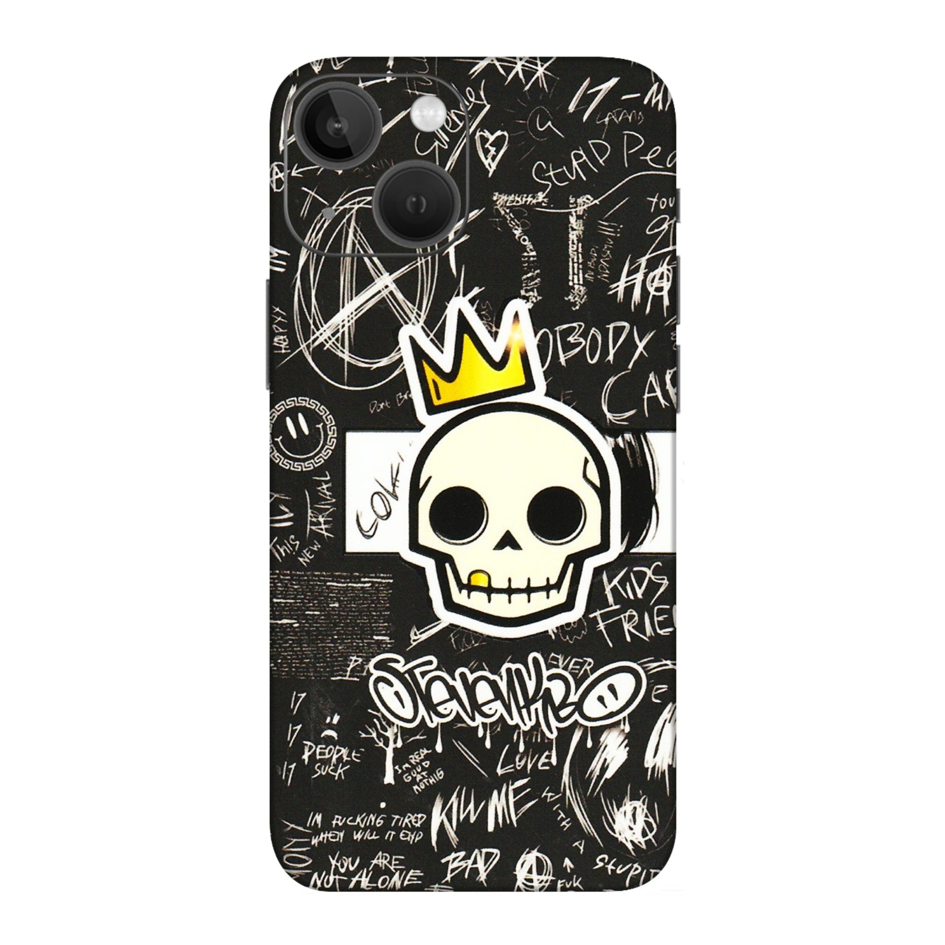 Apple iPhone Skins (All Models) - Funny Skull Black Chalk Grafitti - 3D Embossed Finish (L-22) iPhone 13 Mini