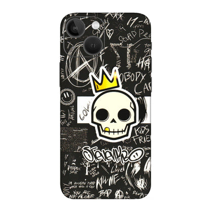 Apple iPhone Skins (All Models) - Funny Skull Black Chalk Grafitti - 3D Embossed Finish (L-22) iPhone 13 Mini