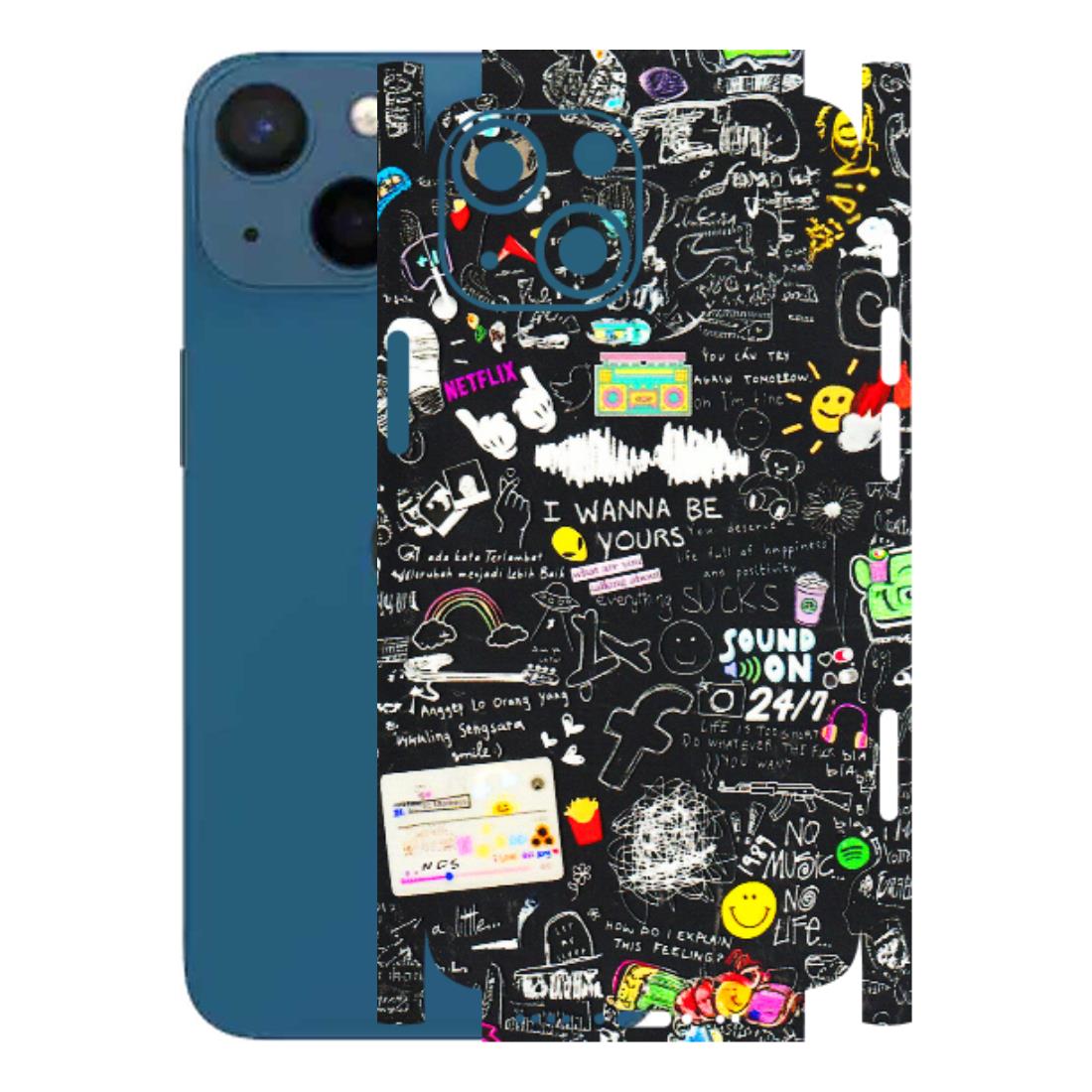 Apple iPhone Skins (All Models) - Black Creatives Doodles - 3D Embossed Finish (L-311) iPhone 13 Mini