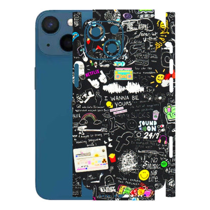 Apple iPhone Skins (All Models) - Black Creatives Doodles - 3D Embossed Finish (L-311) iPhone 13 Mini