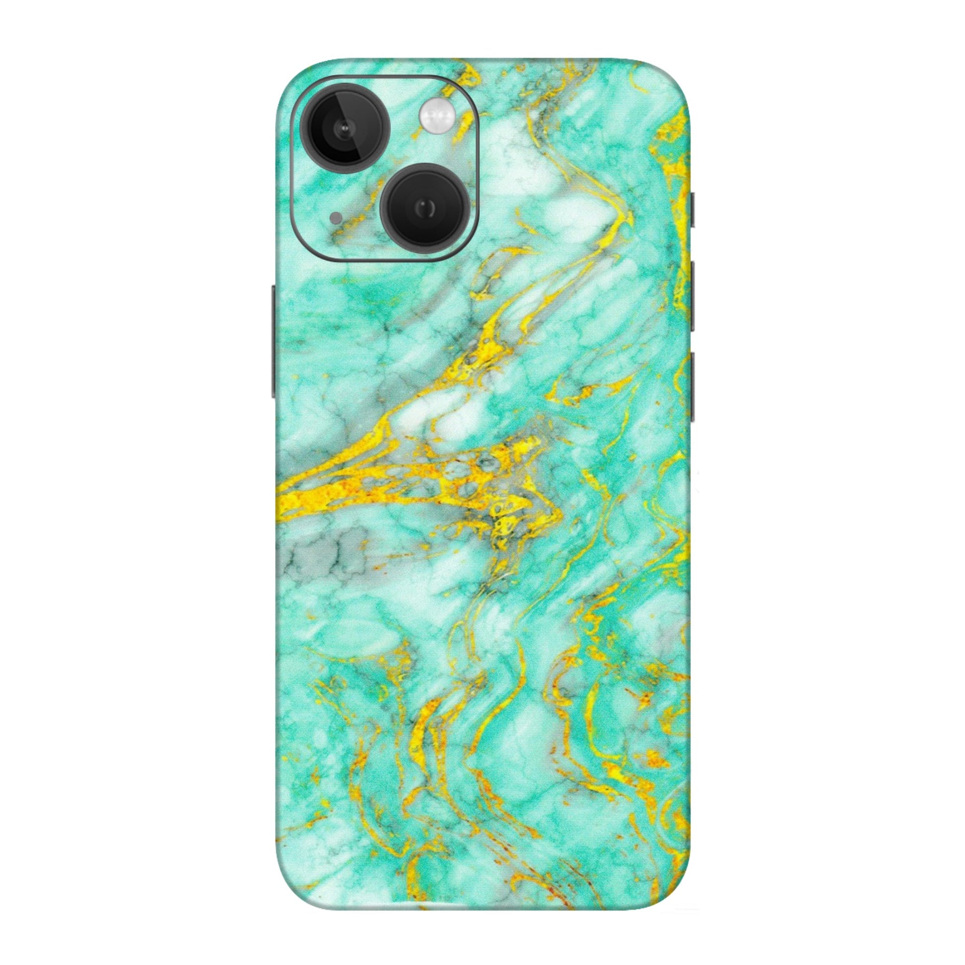 Apple iPhone Skins (All Models) - Green And Gold Marble Feel - Matte Finish (M-16) iPhone 13 Mini