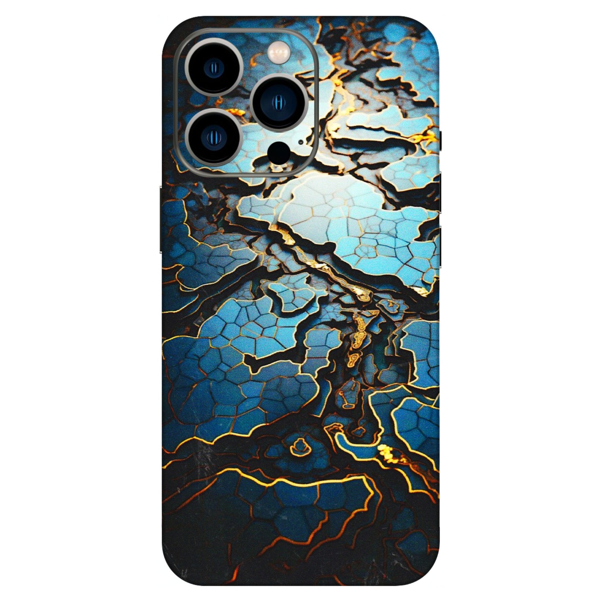 Apple iPhone Skins (All Models) - Blue Gold Abstract - 3D Embossed Finish (L-11) iPhone 13 Pro