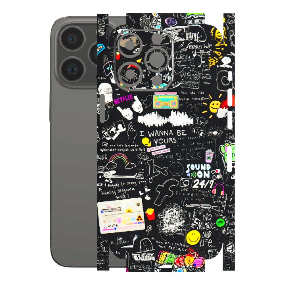 Apple iPhone Skins (All Models) - Black Creatives Doodles - 3D Embossed Finish (L-311) iPhone 13 Pro