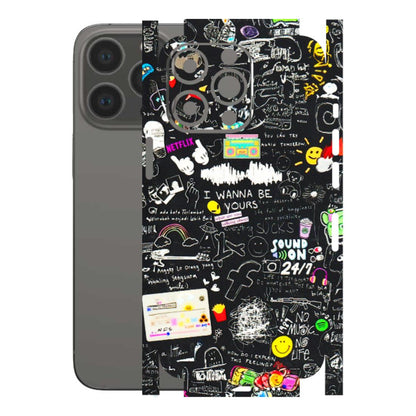 Apple iPhone Skins (All Models) - Black Creatives Doodles - 3D Embossed Finish (L-311) iPhone 13 Pro