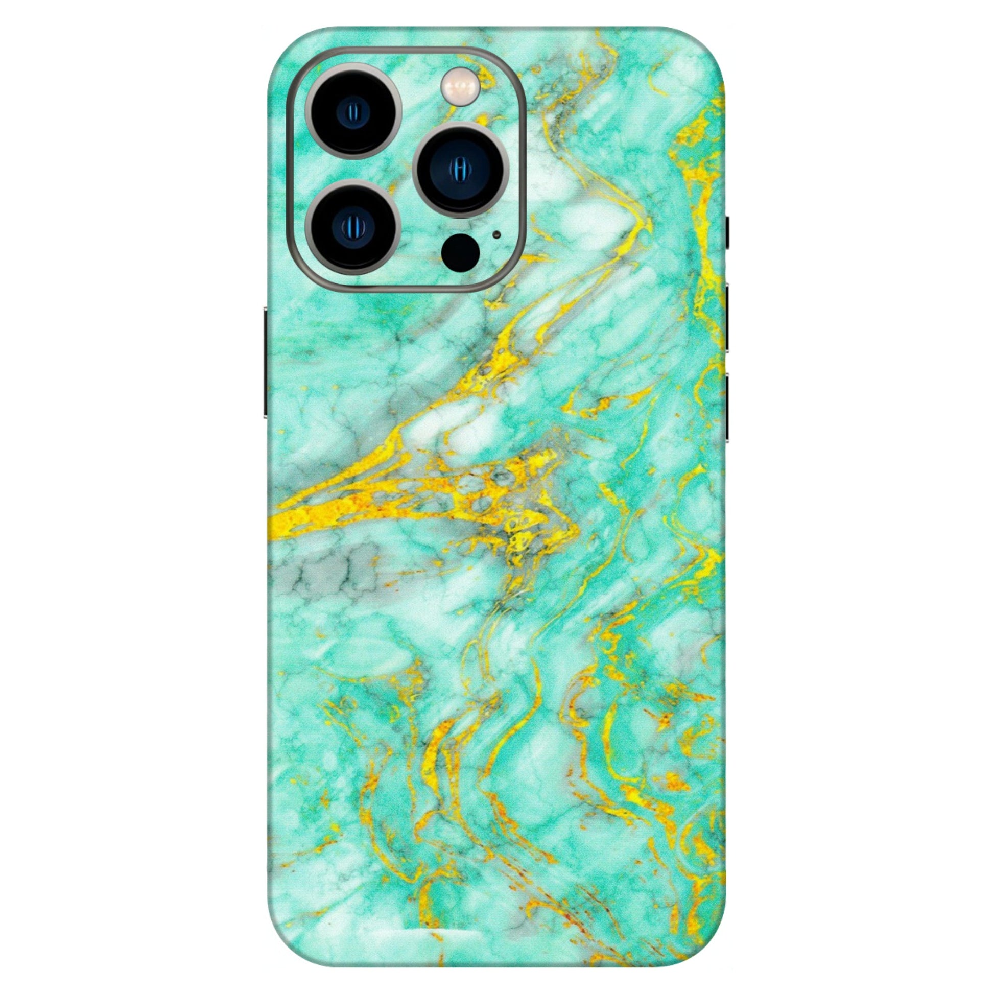 Apple iPhone Skins (All Models) - Green And Gold Marble Feel - Matte Finish (M-16) iPhone 13 Pro
