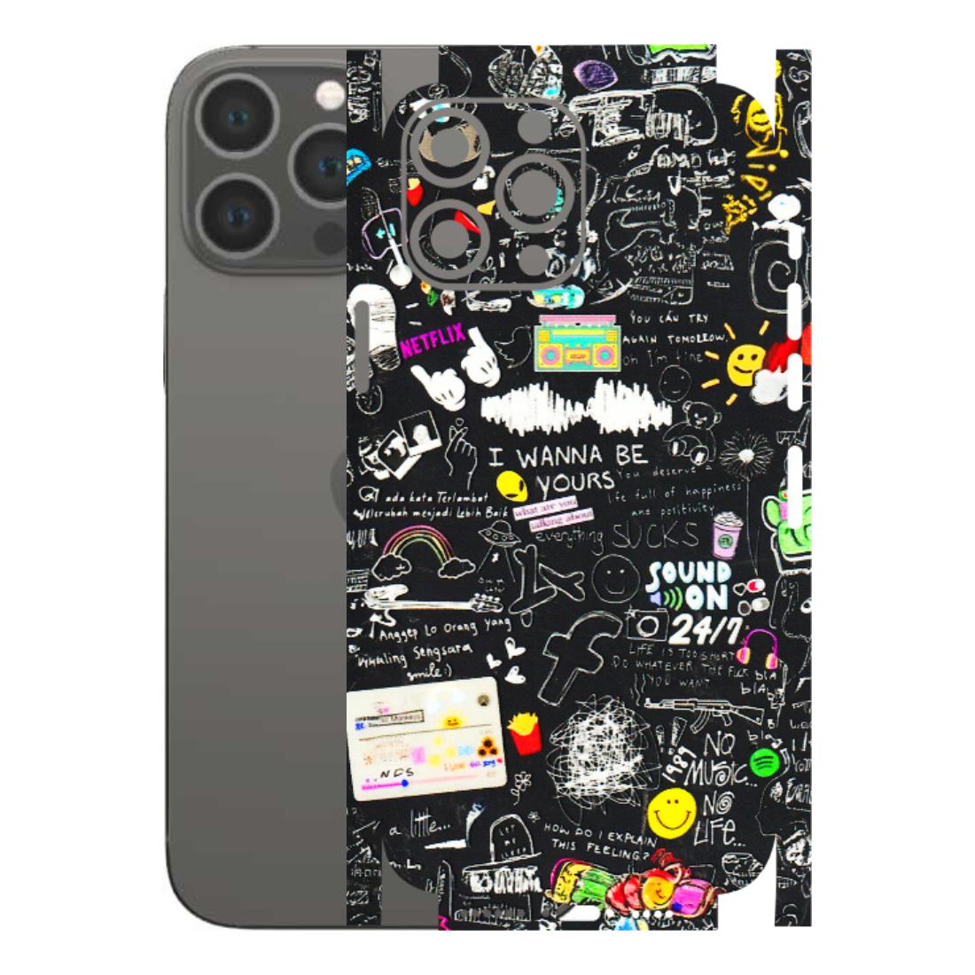 Apple iPhone Skins (All Models) - Black Creatives Doodles - 3D Embossed Finish (L-311) iPhone 13 Pro Max