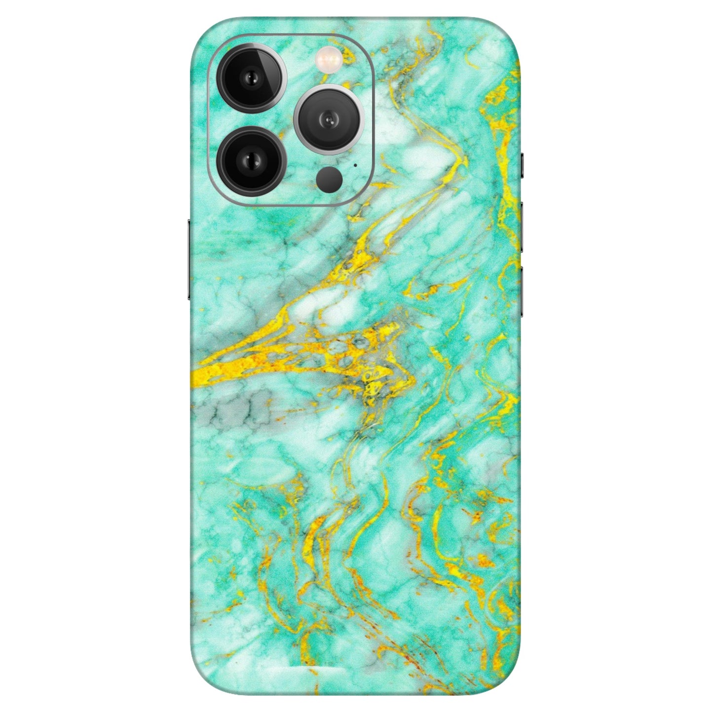 Apple iPhone Skins (All Models) - Green And Gold Marble Feel - Matte Finish (M-16) iPhone 13 Pro Max