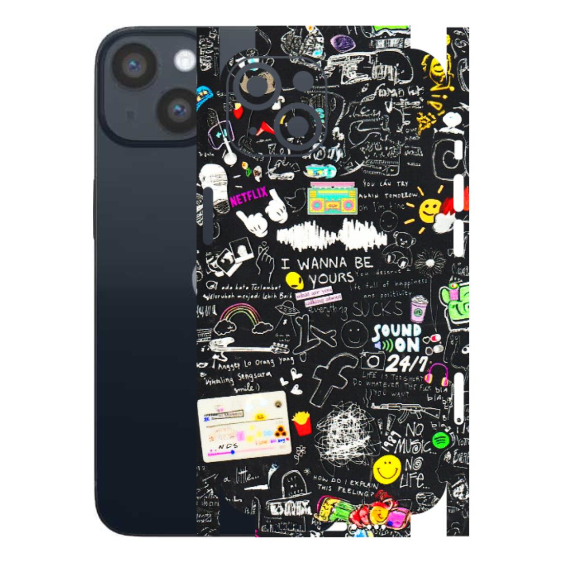 Apple iPhone Skins (All Models) - Black Creatives Doodles - 3D Embossed Finish (L-311) iPhone 14