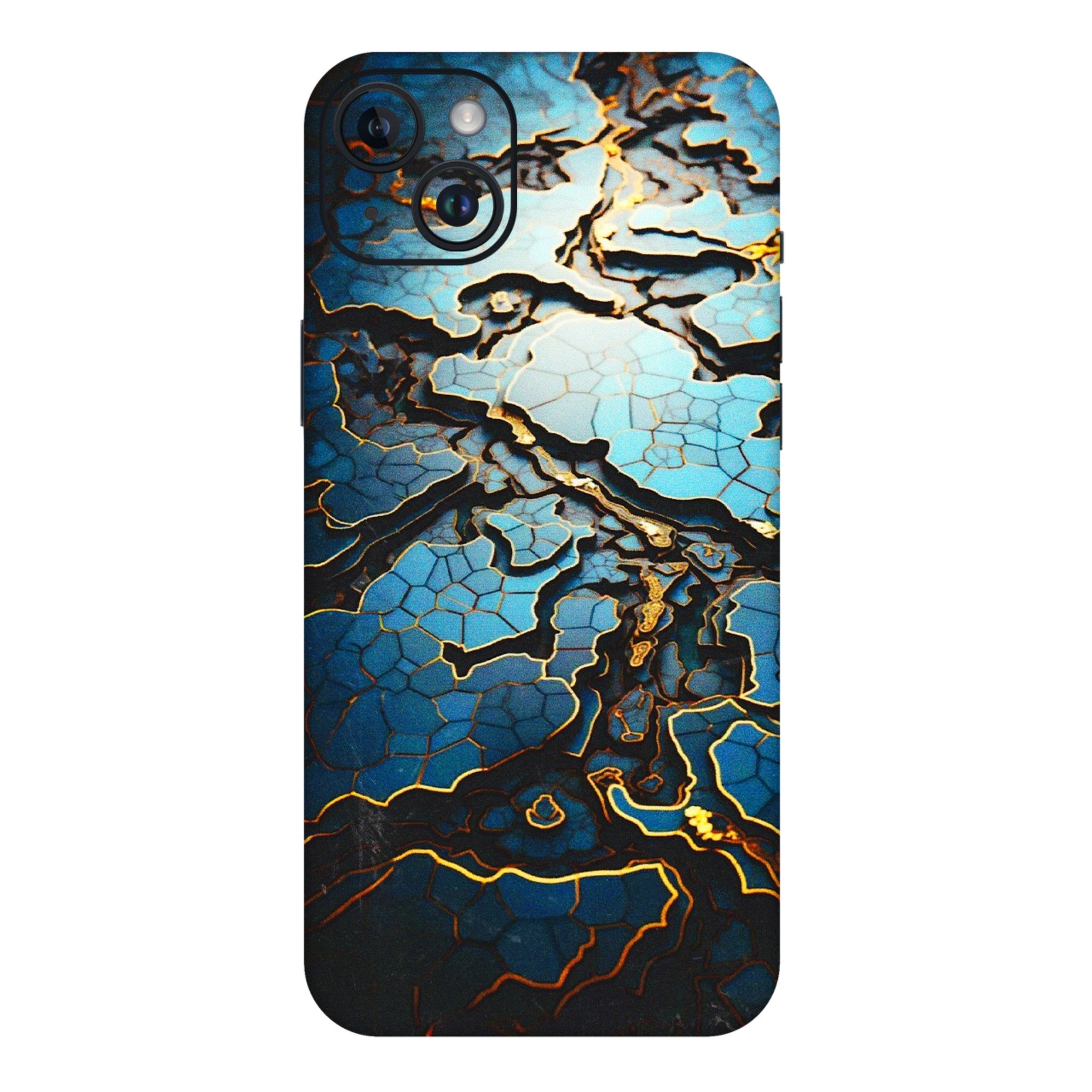 Apple iPhone Skins (All Models) - Blue Gold Abstract - 3D Embossed Finish (L-11) iPhone 14 Plus