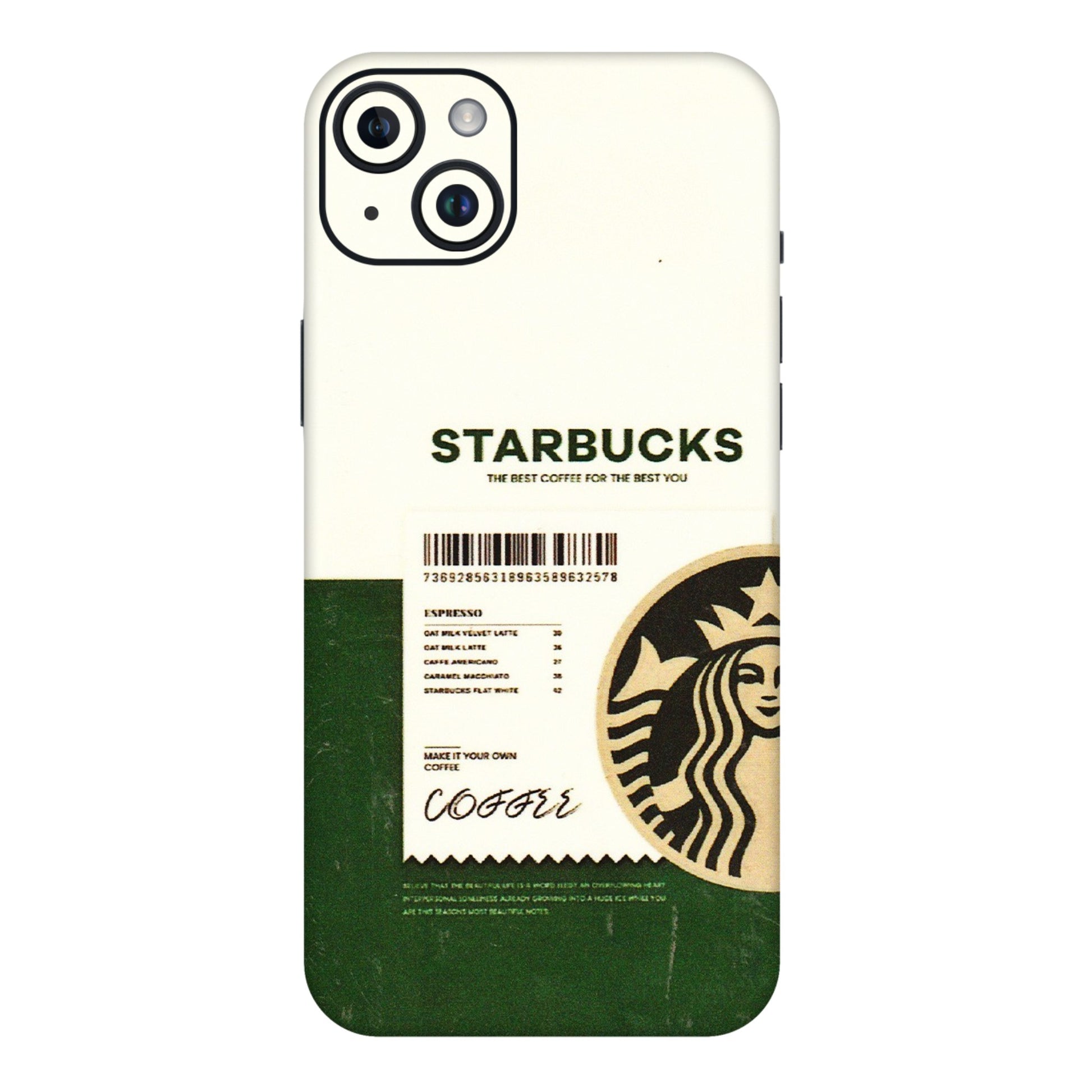 Apple iPhone Skins (All Models) - Starbucks Barcode - 3D Embossed Finish (L-308) iPhone 14 Plus