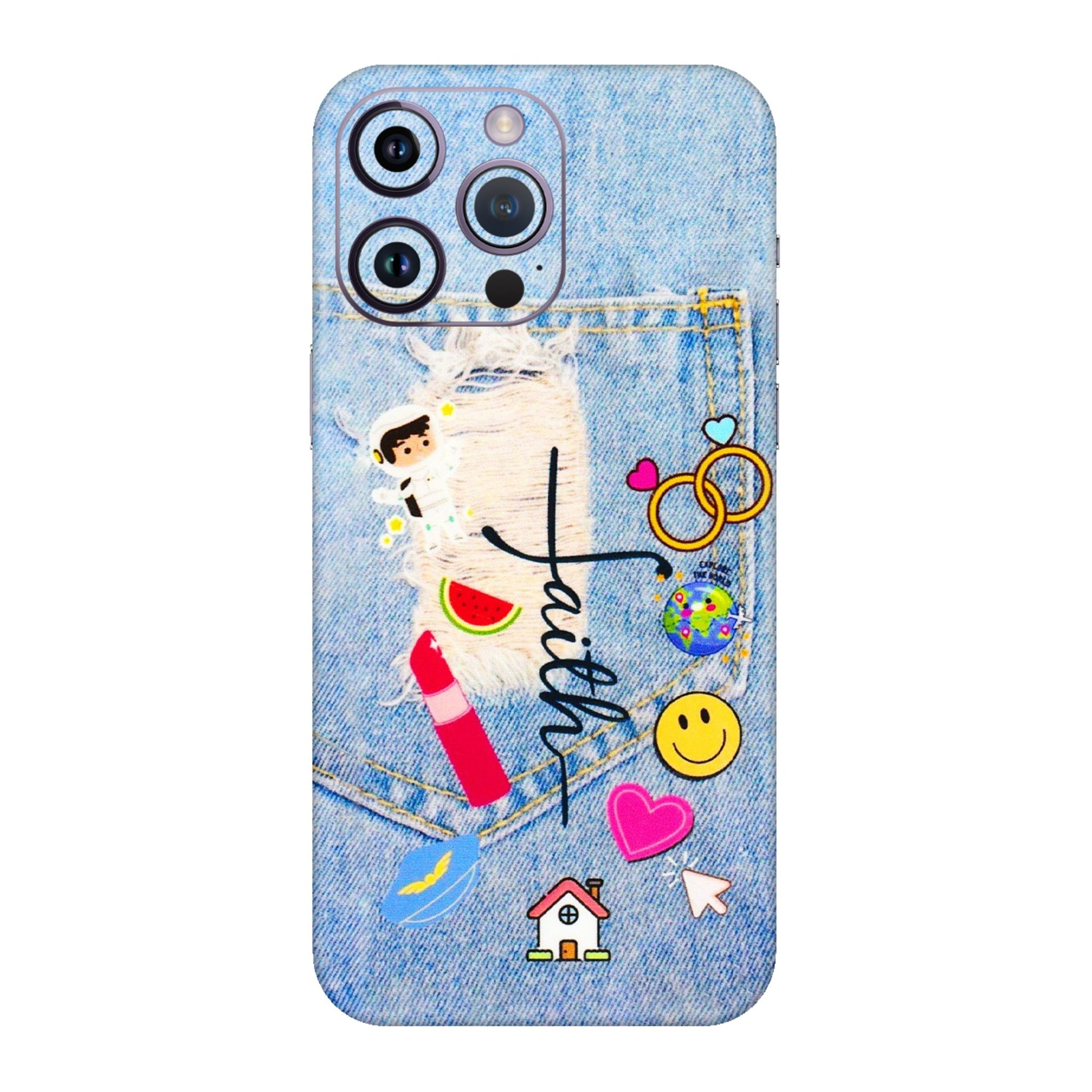 Apple iPhone Skins (All Models) - Denim Jeans Pocket - 3D Embossed Finish (L-134) iPhone 14 Pro