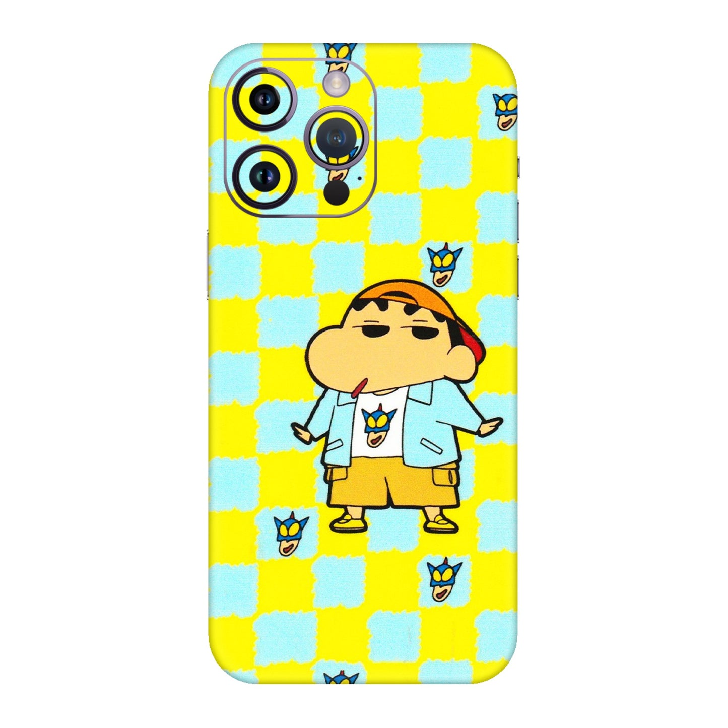 Apple iPhone Skins (All Models) - Yellow Blue Shinchan Cute - 3D Embossed Finish (L-221) iPhone 14 Pro