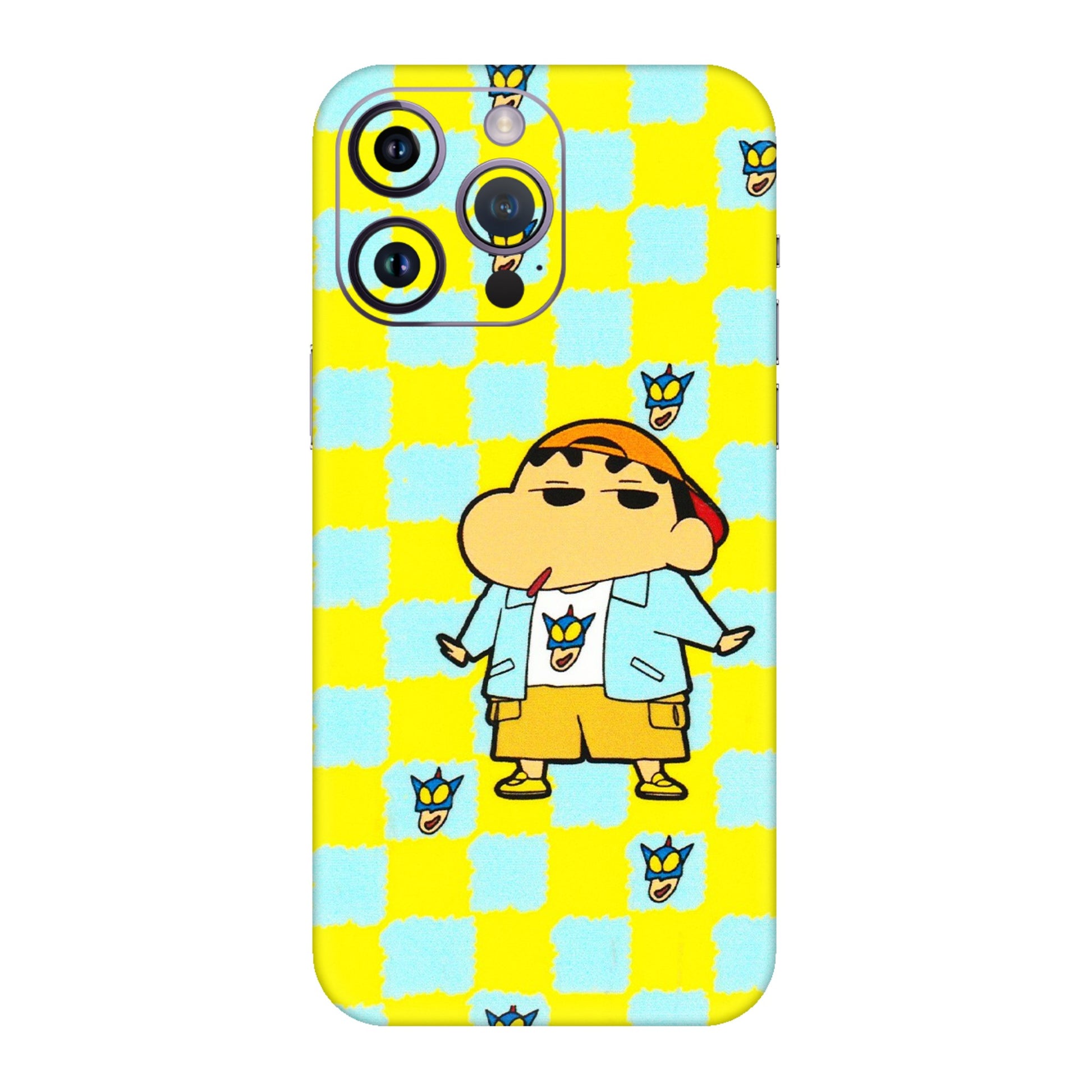 Apple iPhone Skins (All Models) - Yellow Blue Shinchan Cute - 3D Embossed Finish (L-221) iPhone 14 Pro