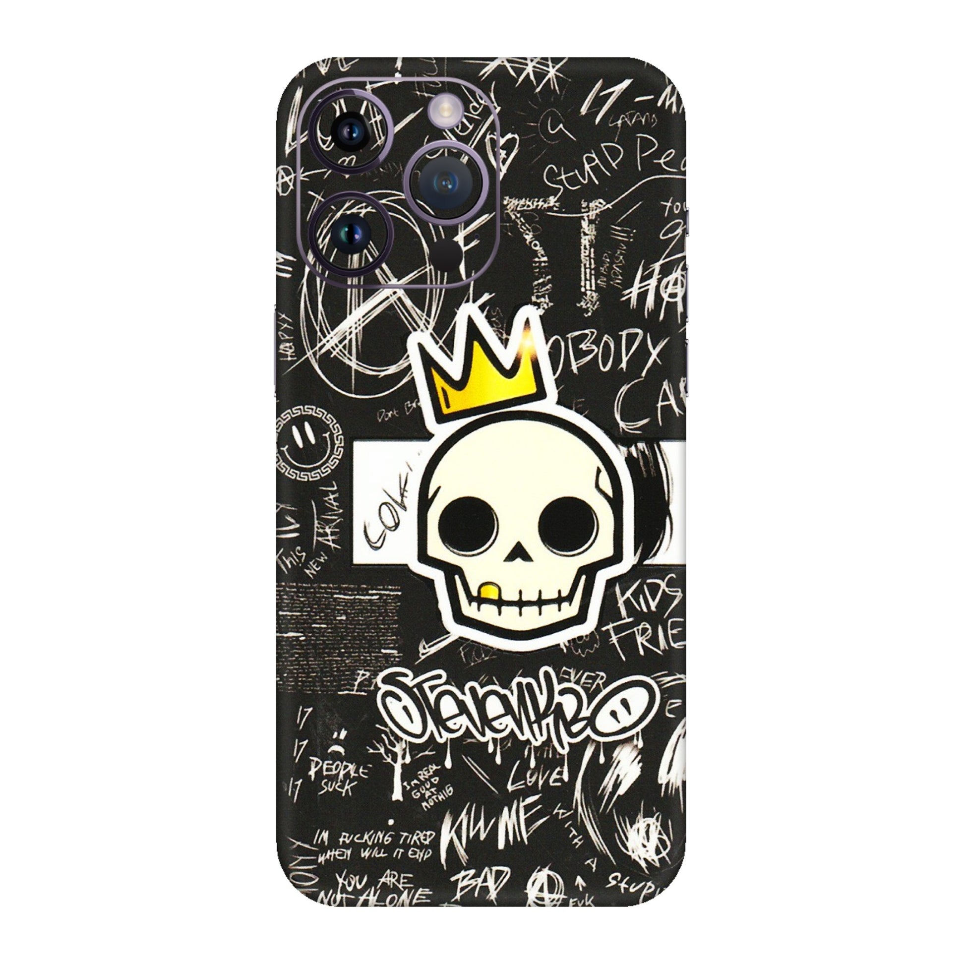 Apple iPhone Skins (All Models) - Funny Skull Black Chalk Grafitti - 3D Embossed Finish (L-22) iPhone 14 Pro