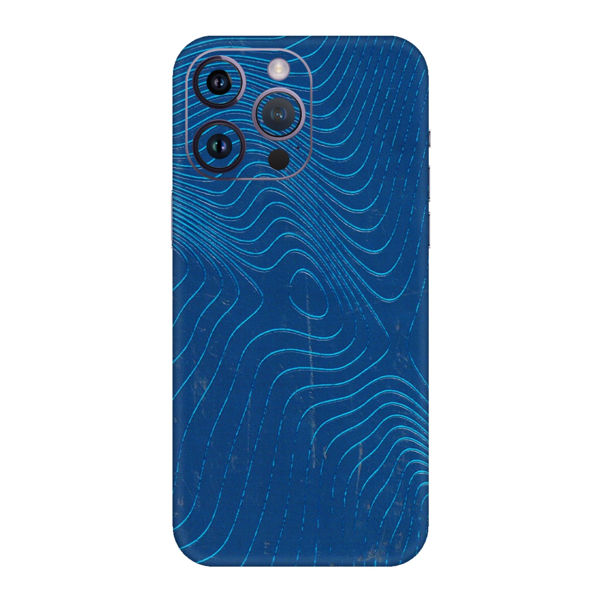 Apple iPhone Skins (All Models) - Abstract Blue Line Map - 3D Embossed Finish (L-272) iPhone 14 Pro