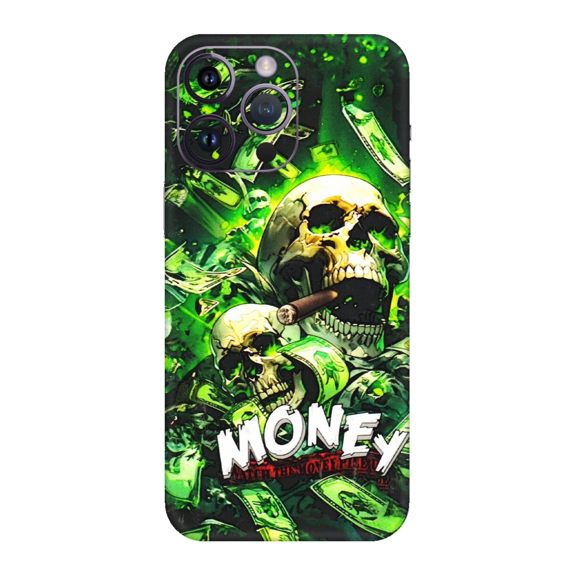 Apple iPhone Skins (All Models) - Skull Money - 3D Embossed Finish (L-303) iPhone 14 Pro