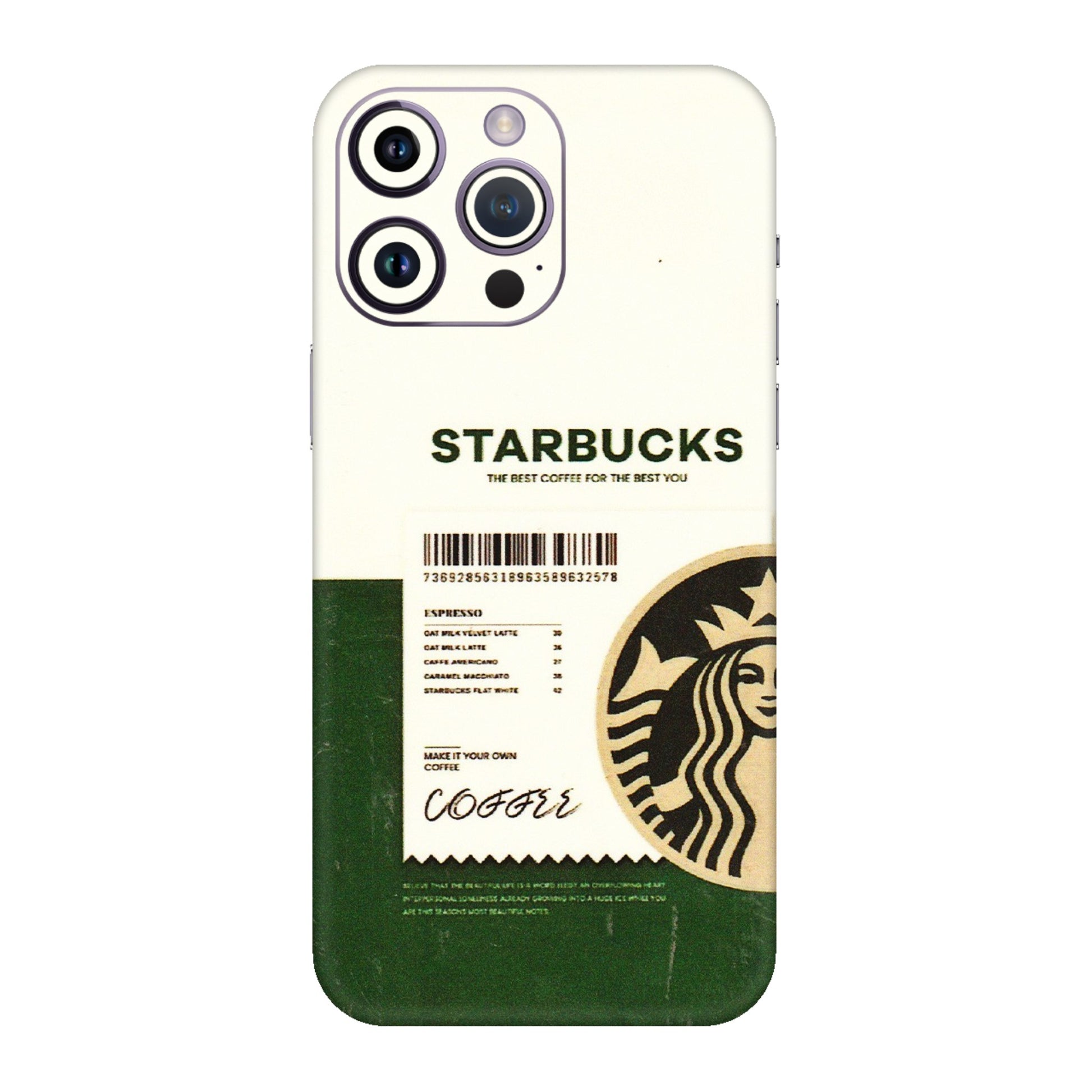 Apple iPhone Skins (All Models) - Starbucks Barcode - 3D Embossed Finish (L-308) iPhone 14 Pro