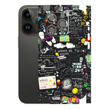 Apple iPhone Skins (All Models) - Black Creatives Doodles - 3D Embossed Finish (L-311) iPhone 14 Pro