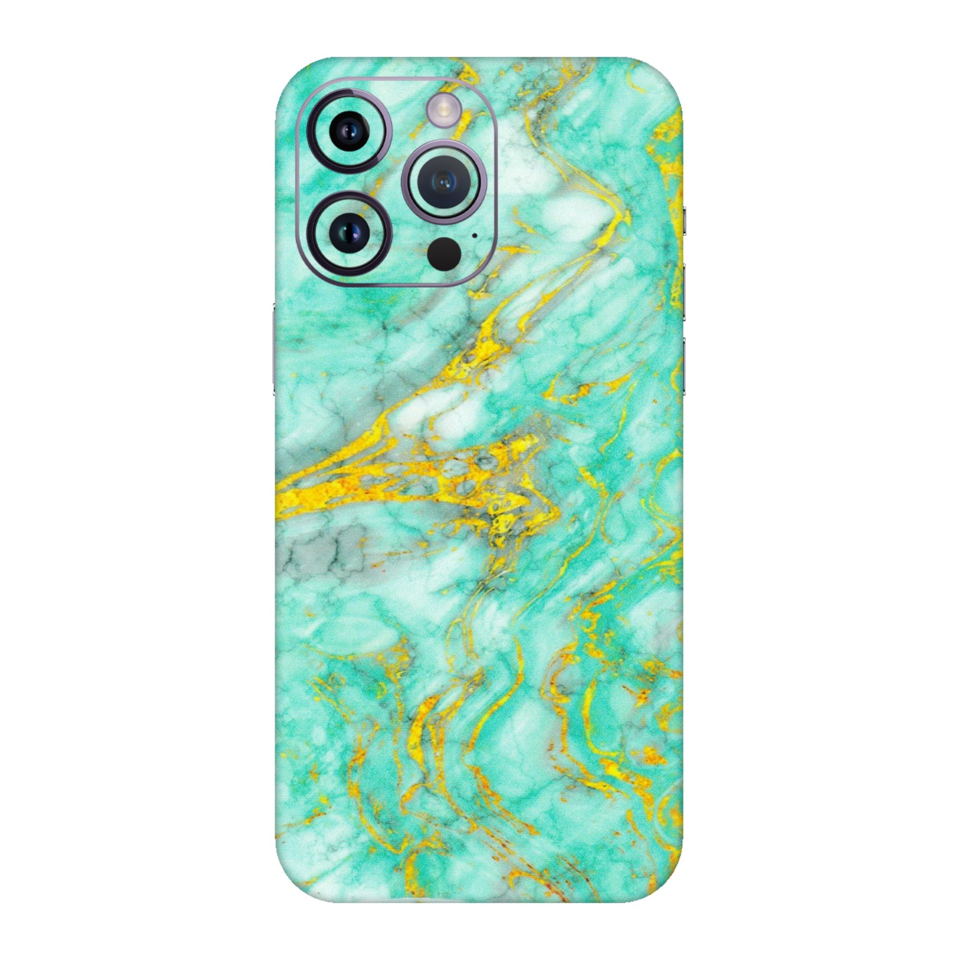 Apple iPhone Skins (All Models) - Green And Gold Marble Feel - Matte Finish (M-16) iPhone 14 Pro