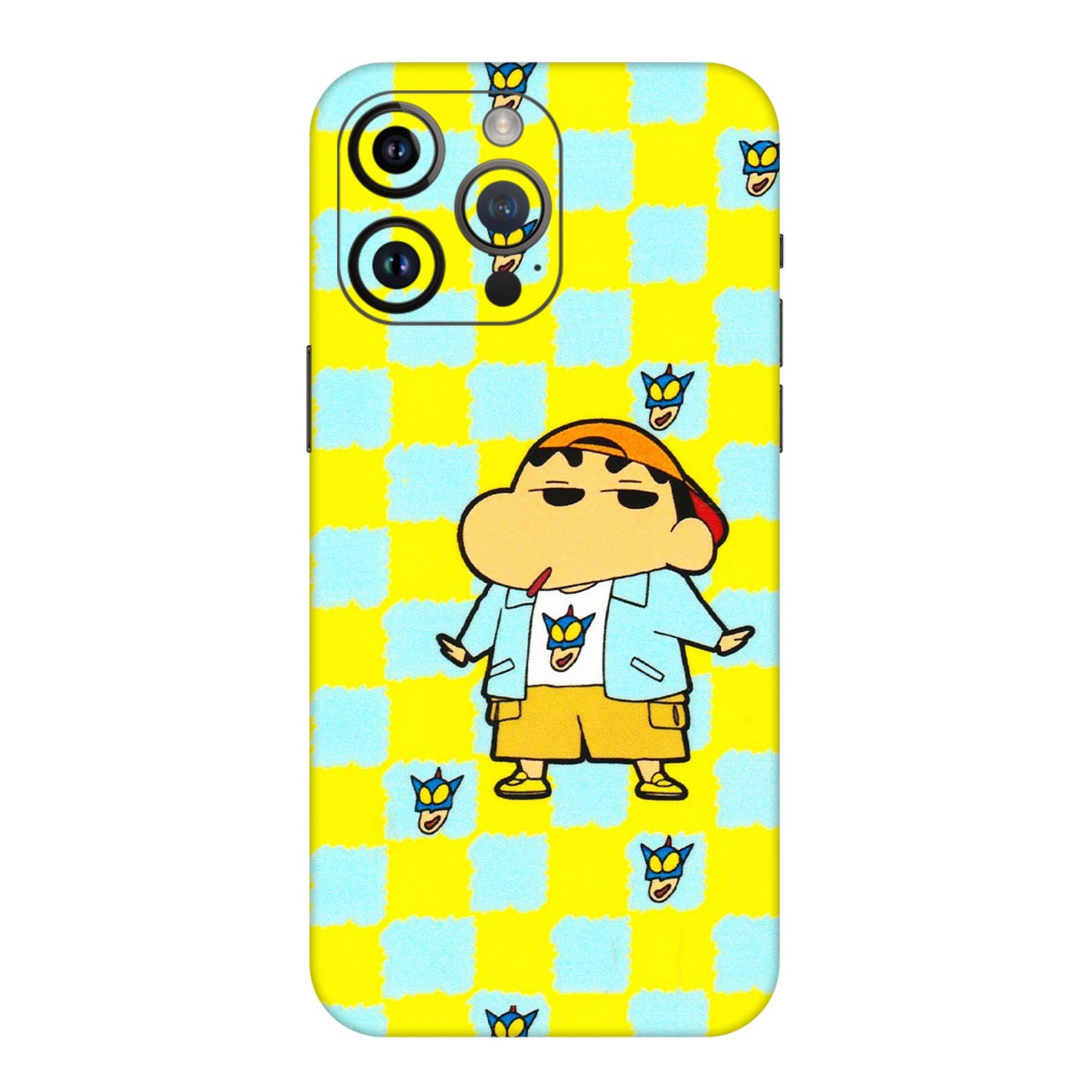 Apple iPhone Skins (All Models) - Yellow Blue Shinchan Cute - 3D Embossed Finish (L-221) iPhone 14 Pro Max