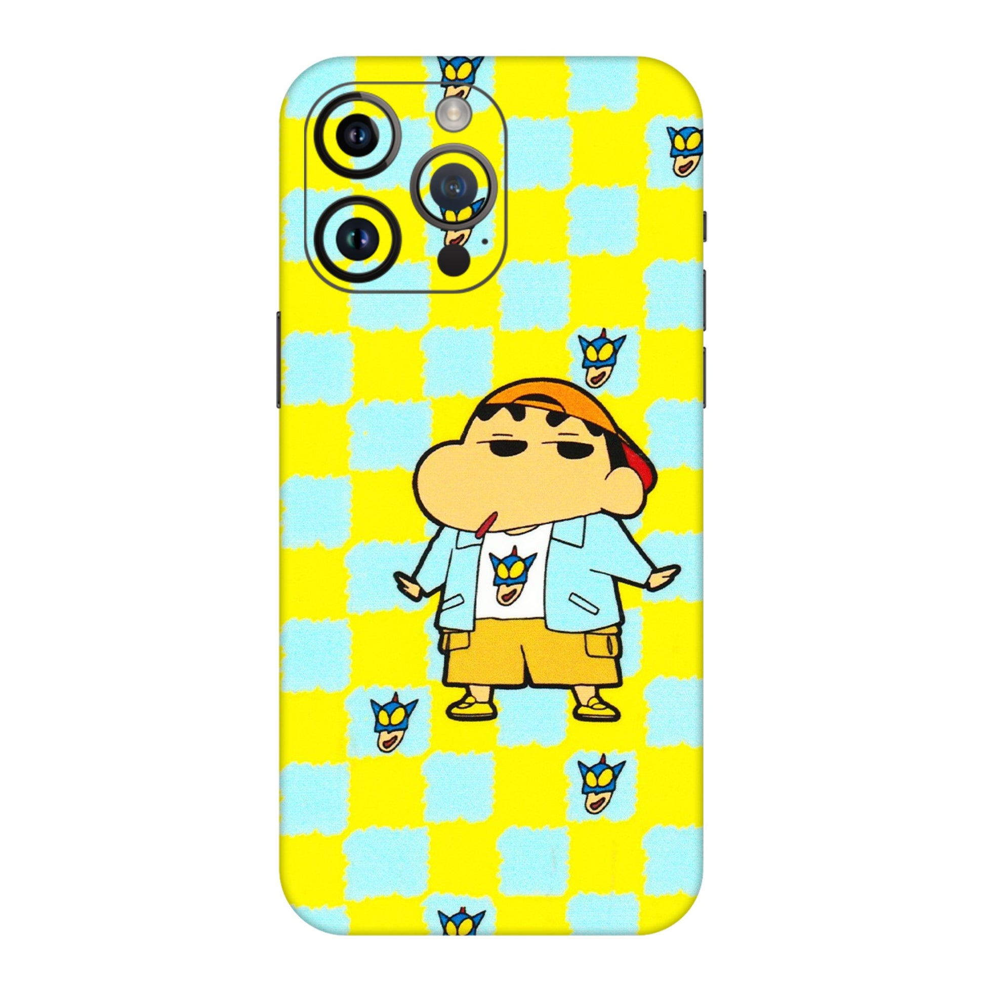 Apple iPhone Skins (All Models) - Yellow Blue Shinchan Cute - 3D Embossed Finish (L-221) iPhone 14 Pro Max