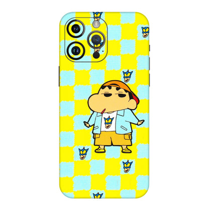 Apple iPhone Skins (All Models) - Yellow Blue Shinchan Cute - 3D Embossed Finish (L-221) iPhone 14 Pro Max