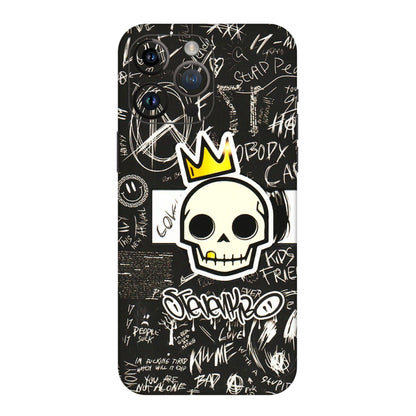 Apple iPhone Skins (All Models) - Funny Skull Black Chalk Grafitti - 3D Embossed Finish (L-22) iPhone 14 Pro Max