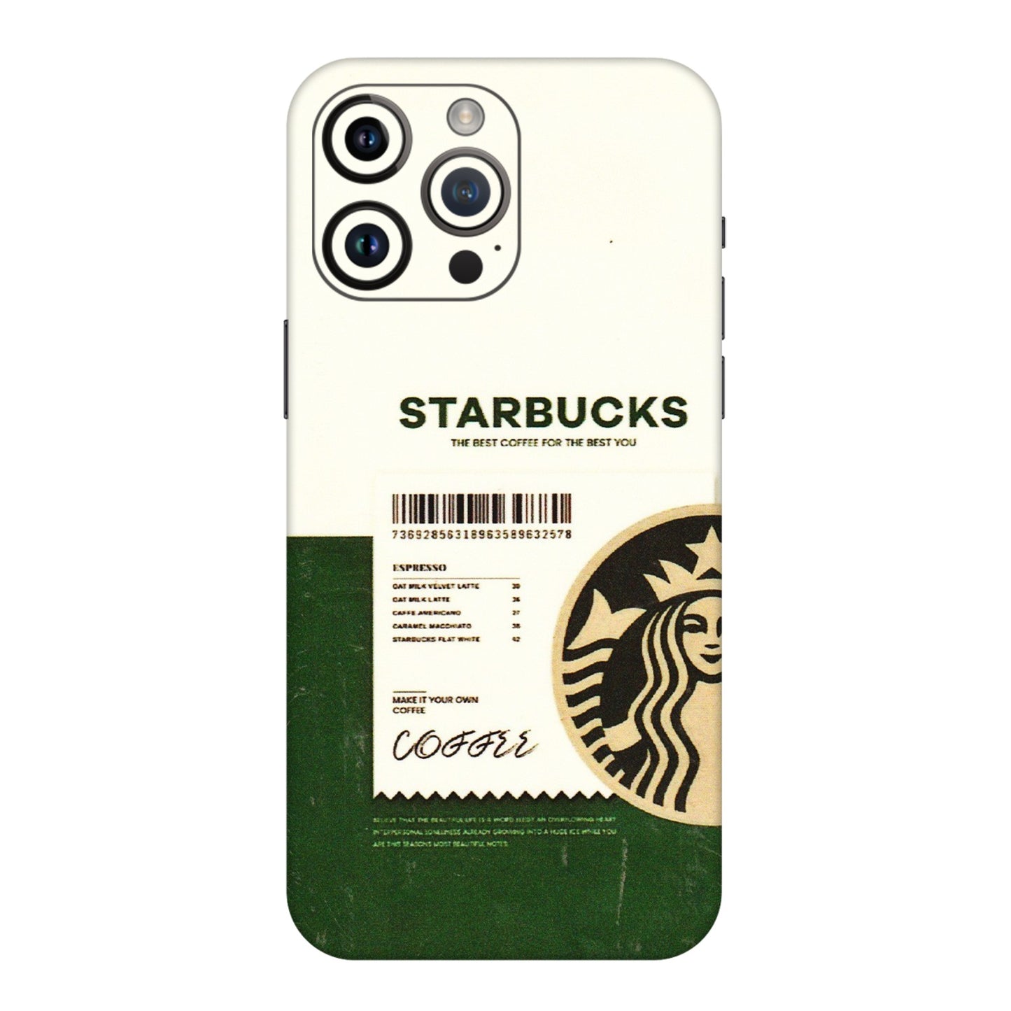 Apple iPhone Skins (All Models) - Starbucks Barcode - 3D Embossed Finish (L-308) iPhone 14 Pro Max