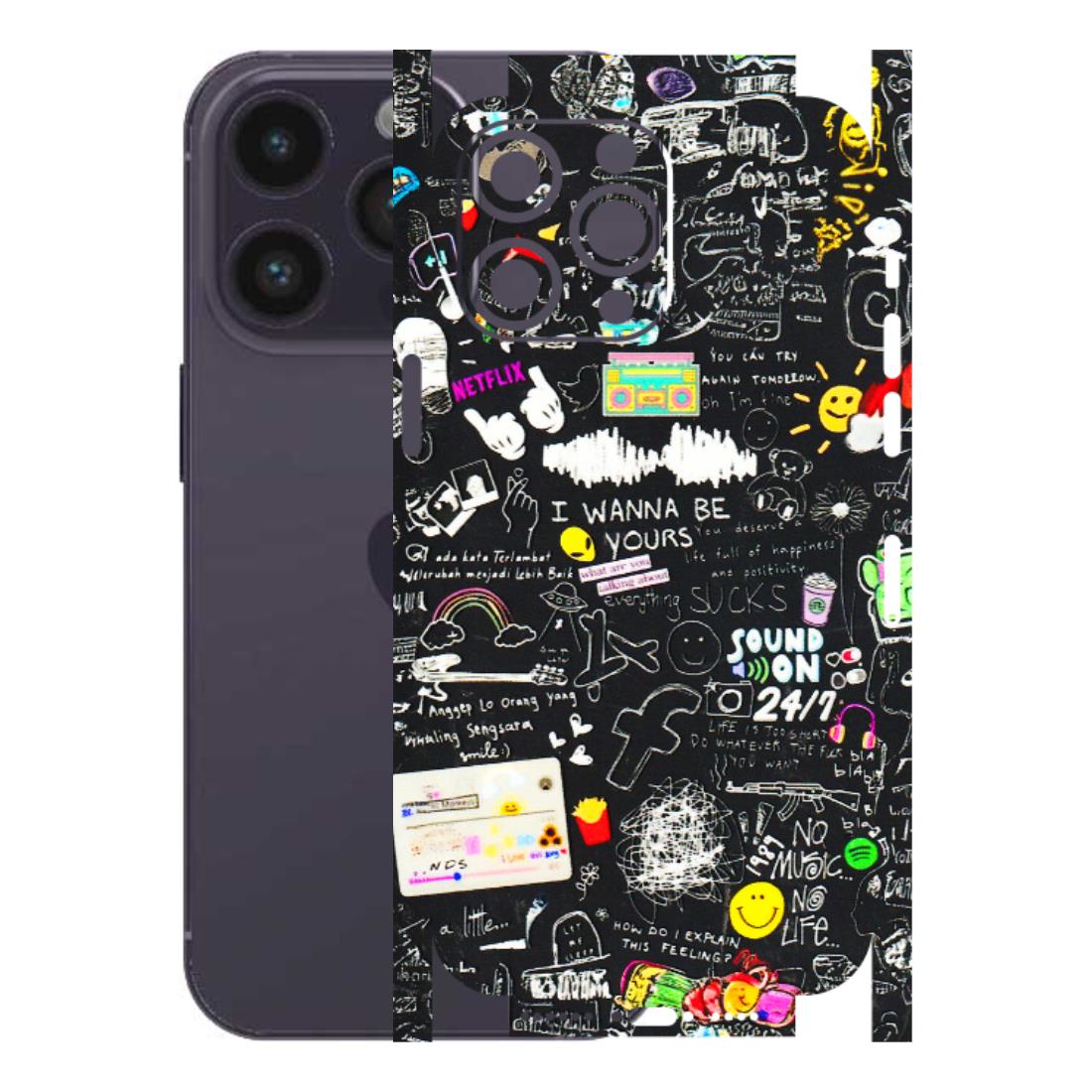 Apple iPhone Skins (All Models) - Black Creatives Doodles - 3D Embossed Finish (L-311) iPhone 14 Pro Max