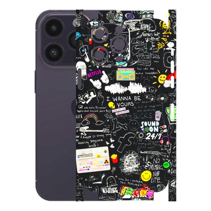 Apple iPhone Skins (All Models) - Black Creatives Doodles - 3D Embossed Finish (L-311) iPhone 14 Pro Max