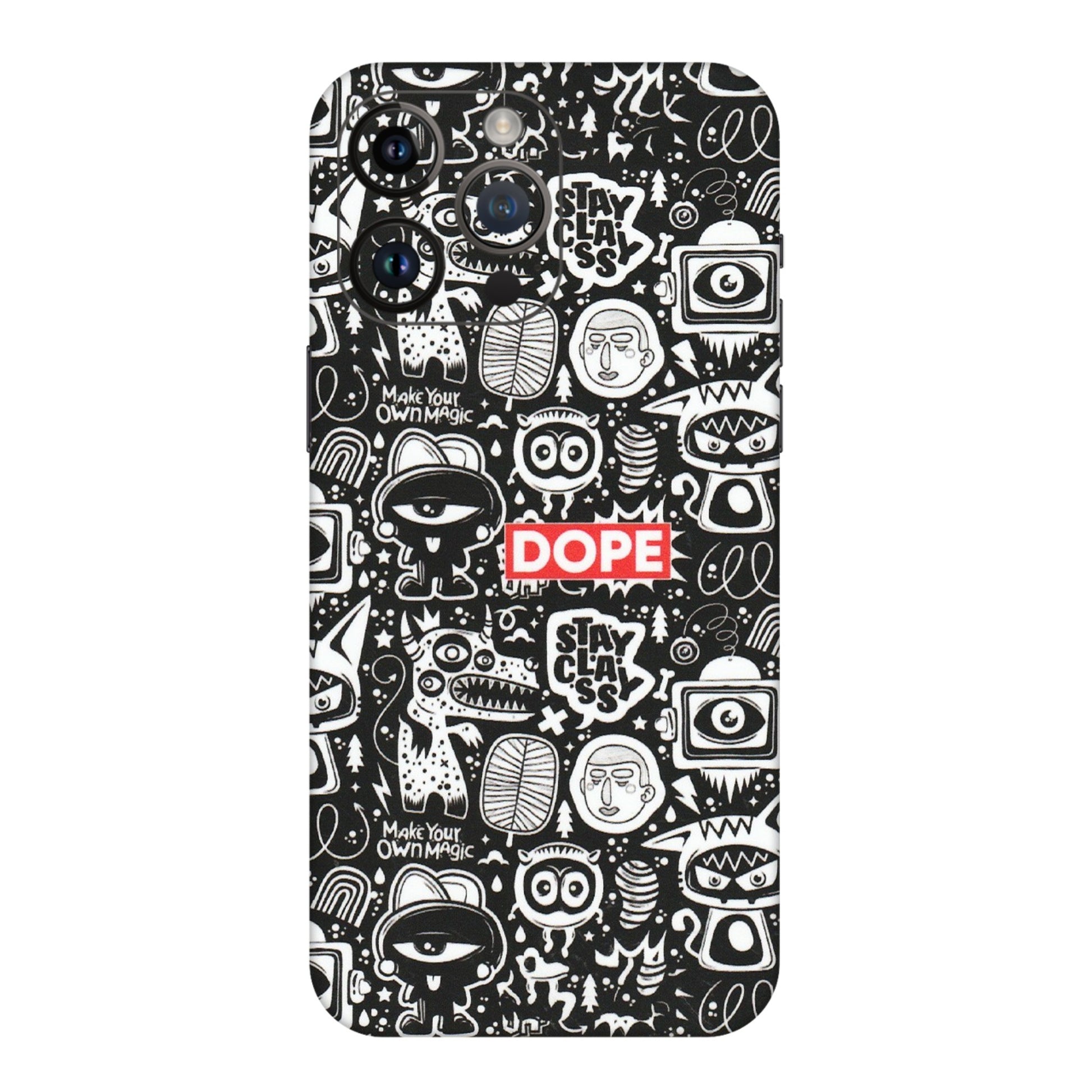 Apple iPhone Skins (All Models) - Dope Stay Classy Black Doodles - Matte Finish (M-126) iPhone 14 Pro Max