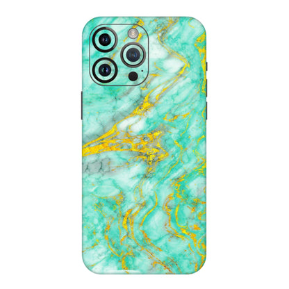 Apple iPhone Skins (All Models) - Green And Gold Marble Feel - Matte Finish (M-16) iPhone 14 Pro Max