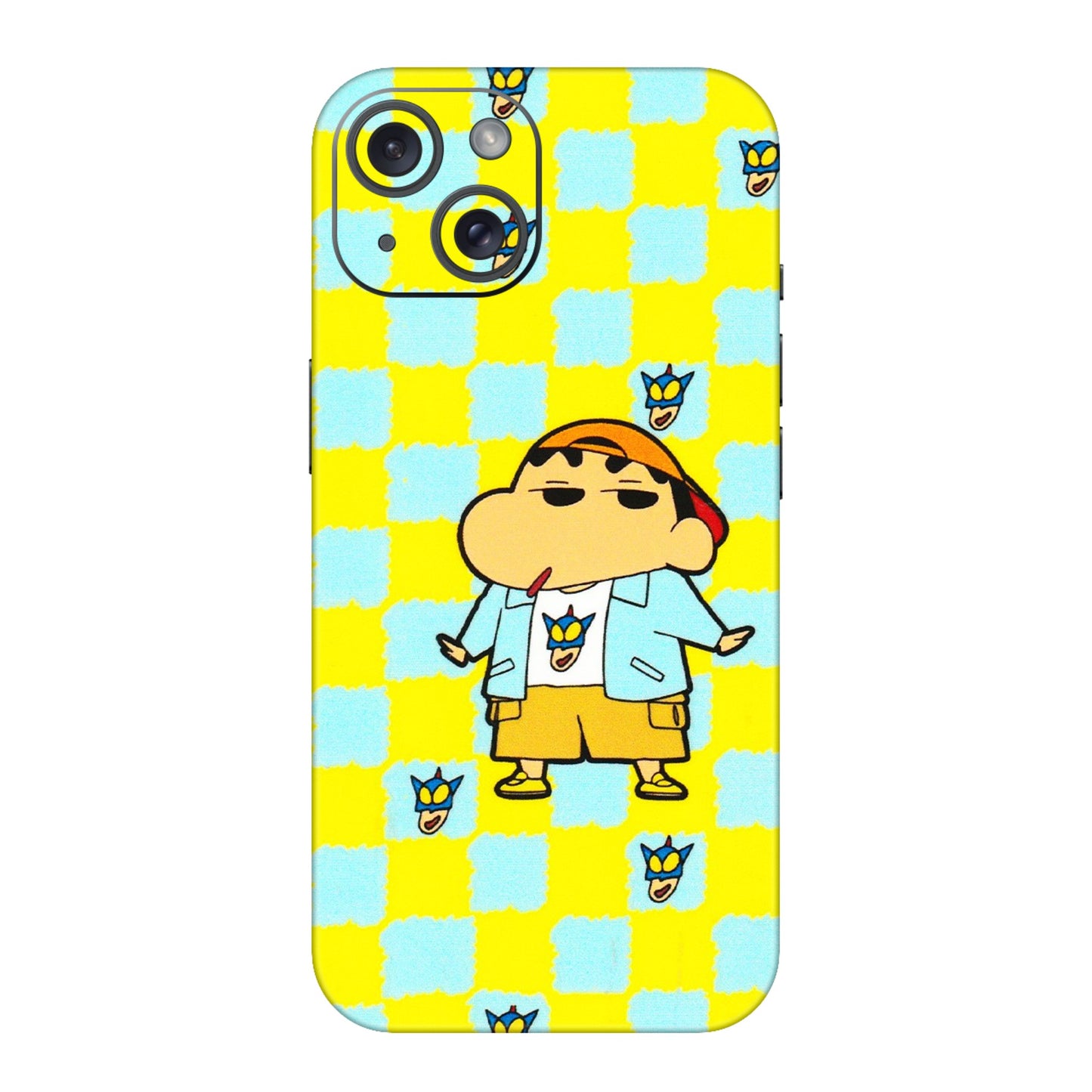 Apple iPhone Skins (All Models) - Yellow Blue Shinchan Cute - 3D Embossed Finish (L-221) iPhone 15