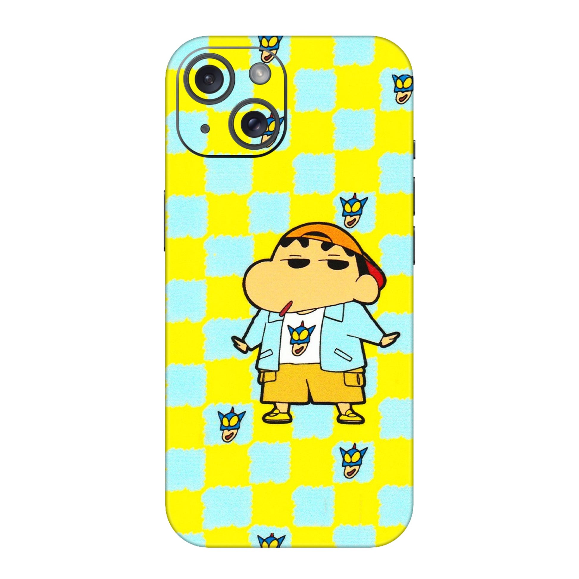 Apple iPhone Skins (All Models) - Yellow Blue Shinchan Cute - 3D Embossed Finish (L-221) iPhone 15