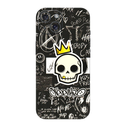 Apple iPhone Skins (All Models) - Funny Skull Black Chalk Grafitti - 3D Embossed Finish (L-22) iPhone 15