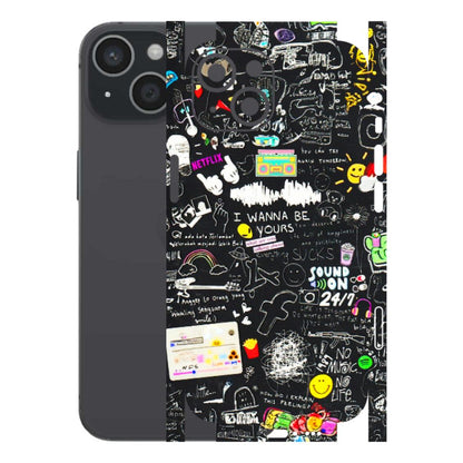 Apple iPhone Skins (All Models) - Black Creatives Doodles - 3D Embossed Finish (L-311) iPhone 15