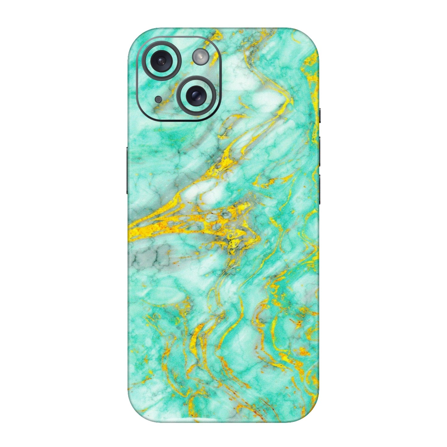 Apple iPhone Skins (All Models) - Green And Gold Marble Feel - Matte Finish (M-16) iPhone 15