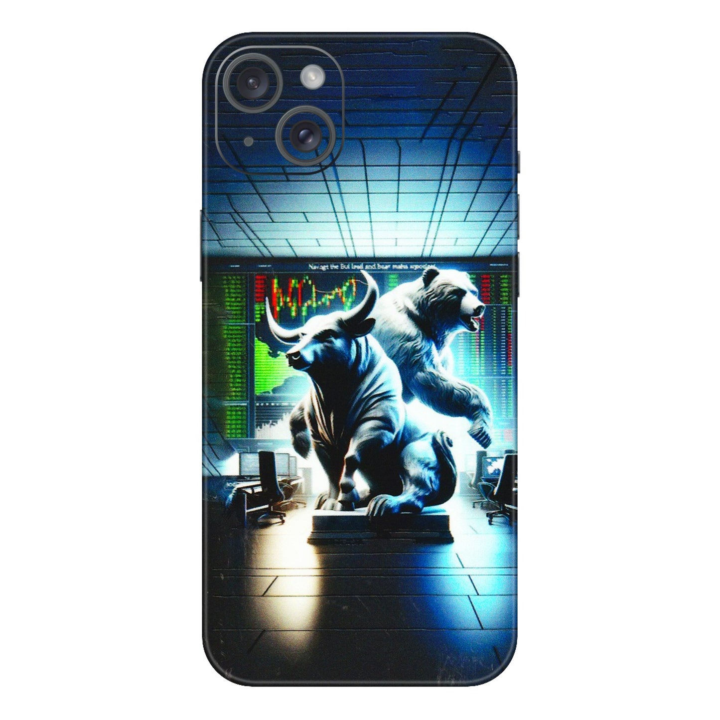 Apple iPhone Skins (All Models) - Stock Market Sensex Bear vs Bulls - 3D Embossed Finish (L-15) iPhone 15 Plus