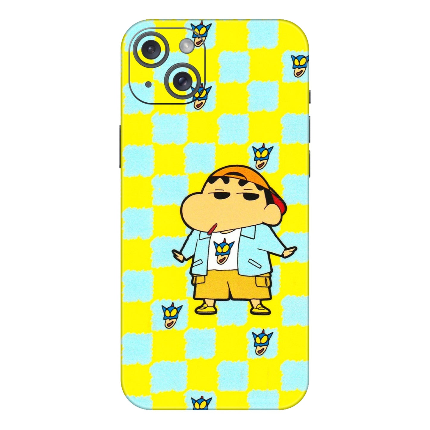 Apple iPhone Skins (All Models) - Yellow Blue Shinchan Cute - 3D Embossed Finish (L-221) iPhone 15 Plus